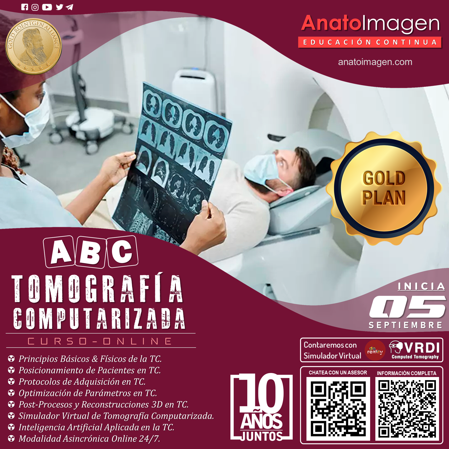 Curso OnlineABC de Tomografía Computarizada, Plan Gold, Incluye Simulador de Realidad Virtual